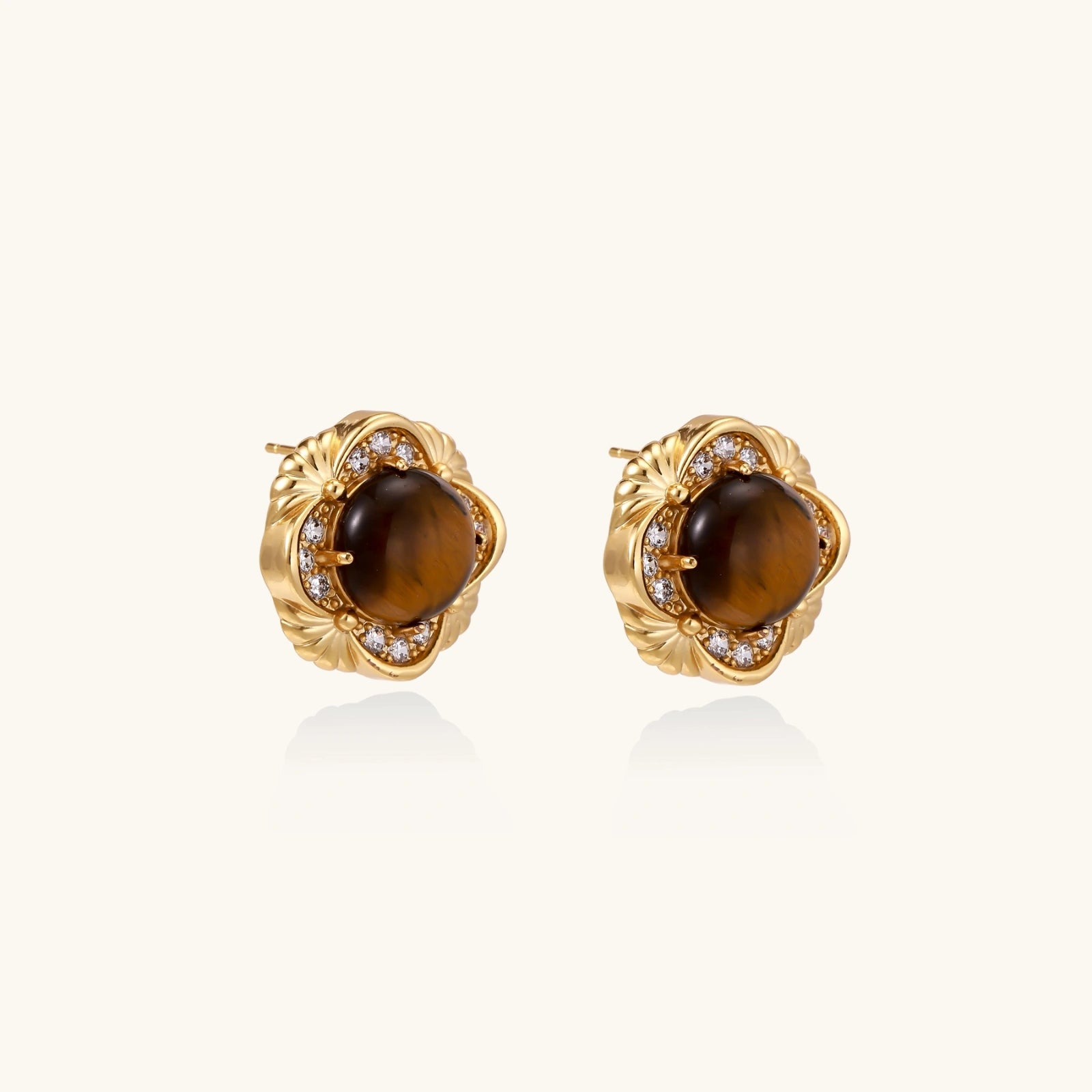 Golden Empress Tiger's Eye Studs | P'Vatore