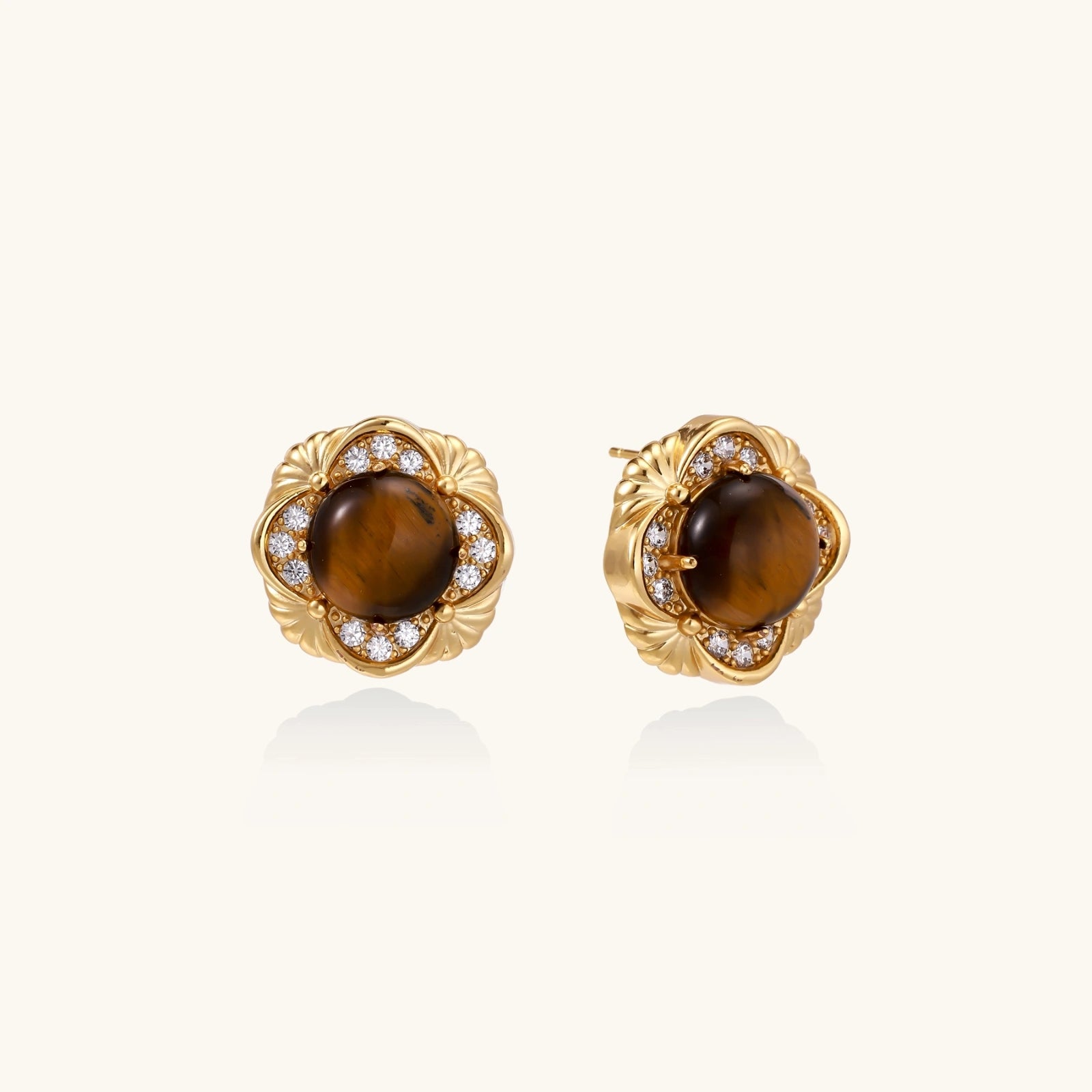 Golden Empress Tiger's Eye Studs | P'Vatore