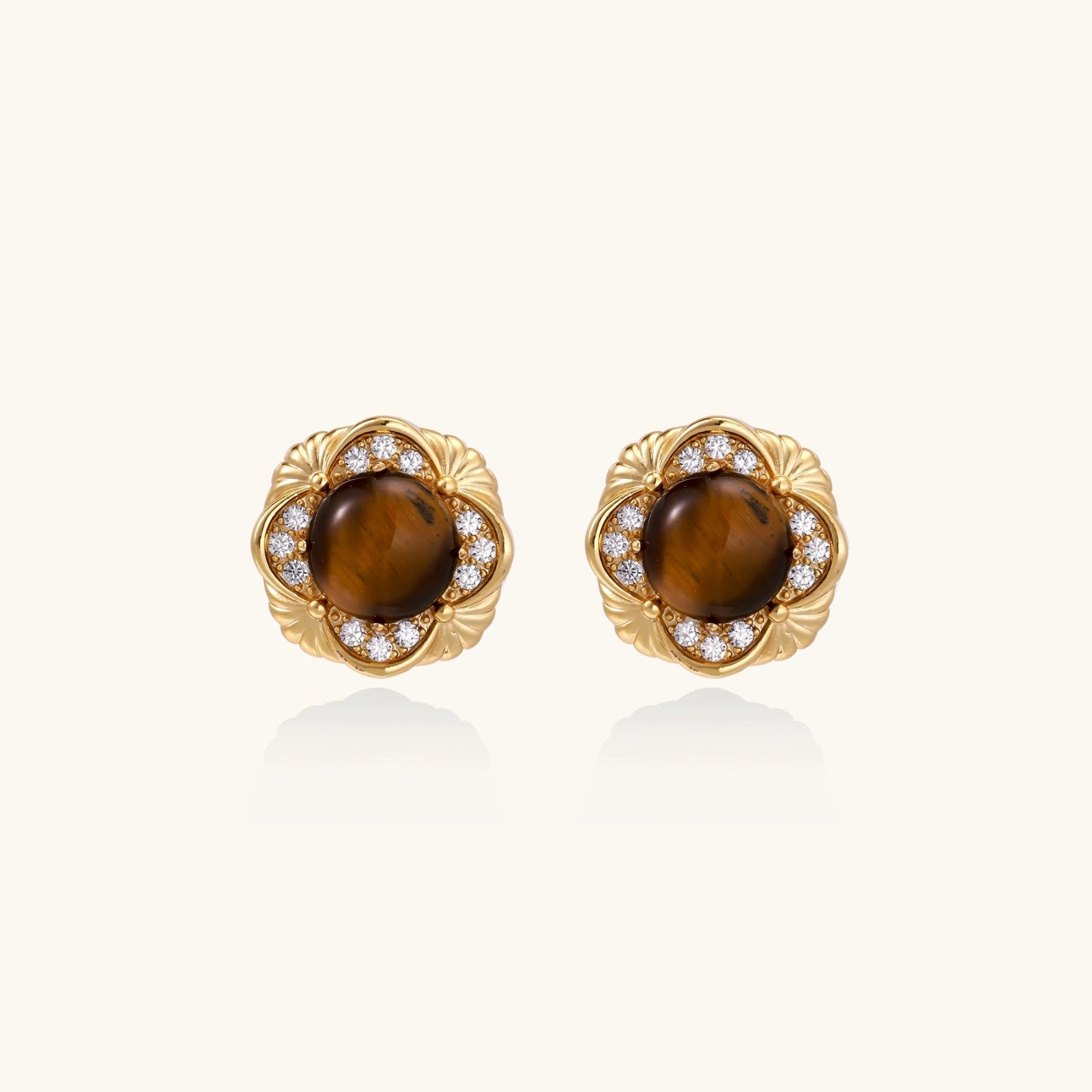 Golden Empress Tiger's Eye Studs | P'Vatore
