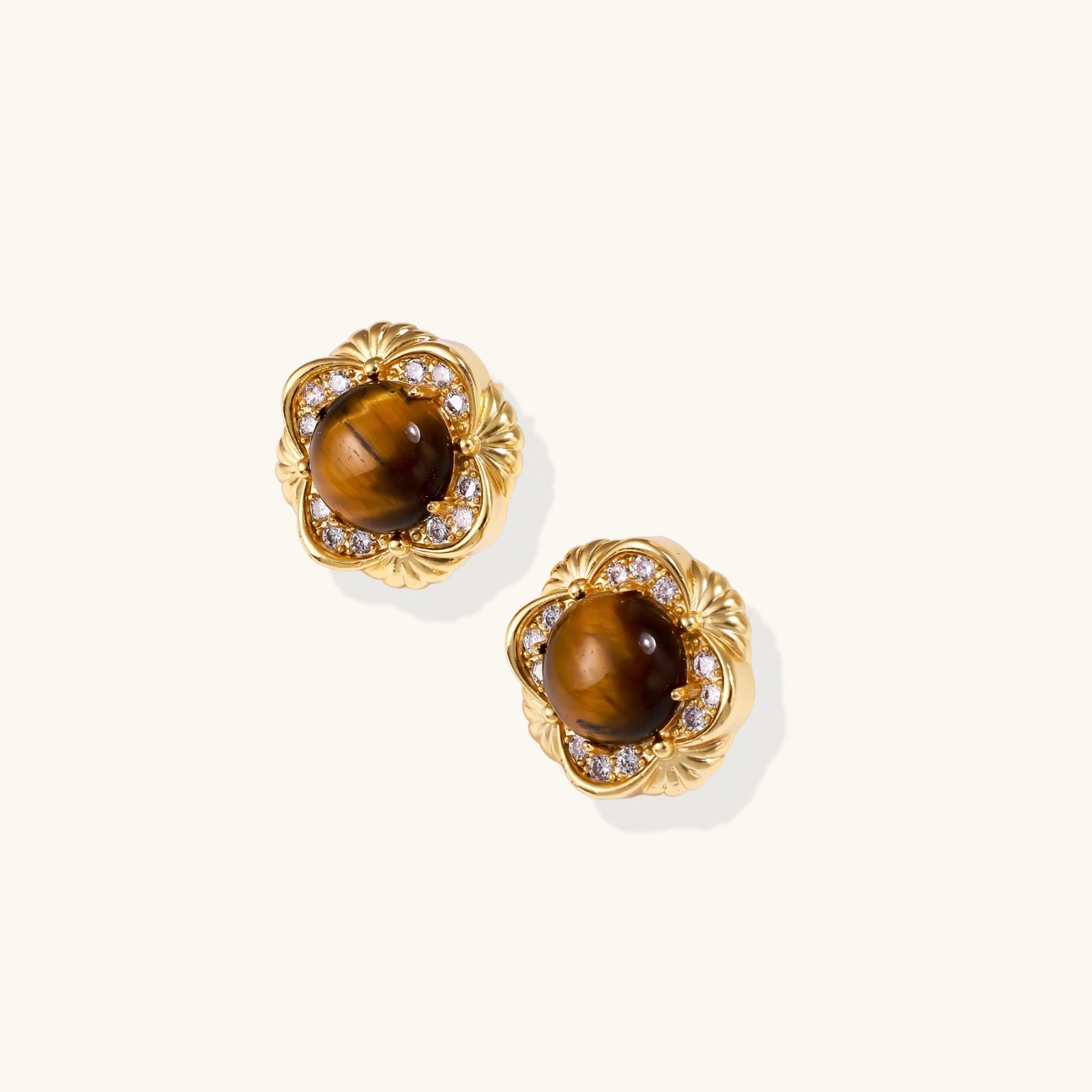 Golden Empress Tiger's Eye Studs | P'Vatore