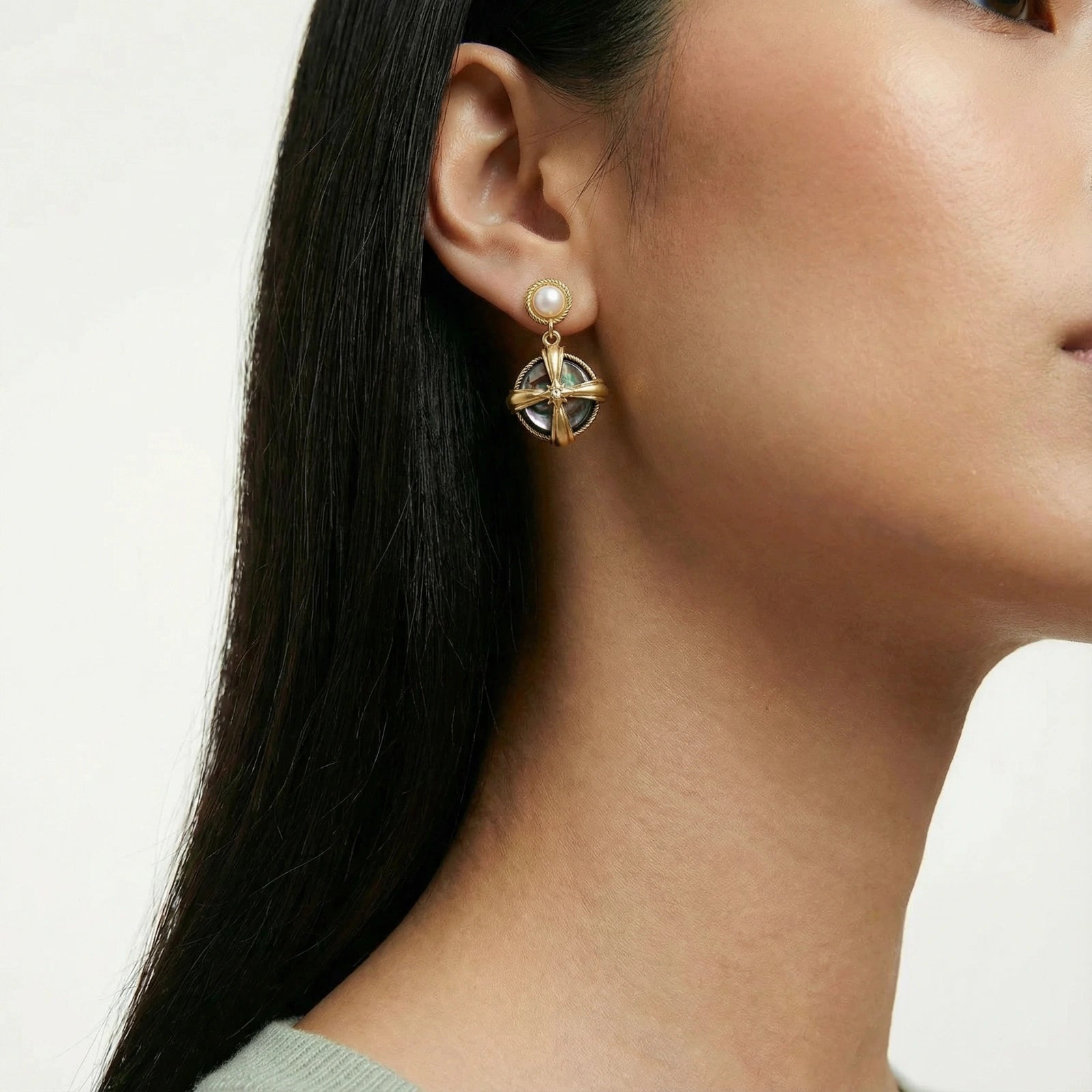 Pearl Abalone Cross Drops | P'Vatore